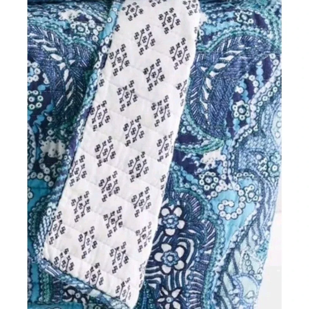 Levtex Twin 2 Peice Bellamy Teal Quilt Set Reversible Blue/Teal/White Print NEW